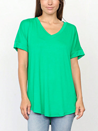 Summer Cool Every Day Soft Cuff Short Sleeve V Neck High And Low Top T Shirt Tunic For Leggings And Shorts |  Small -3 XL