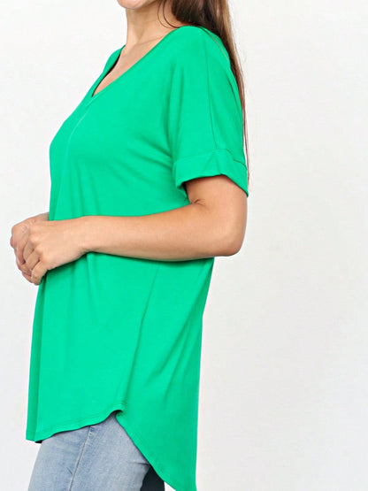 Summer Cool Every Day Soft Cuff Short Sleeve V Neck High And Low Top T Shirt Tunic For Leggings And Shorts |  Small -3 XL