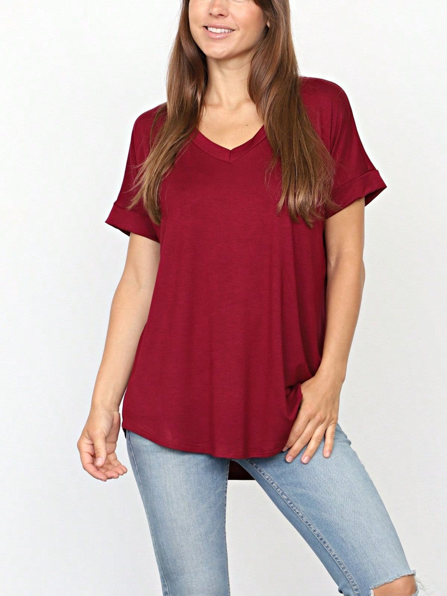 Summer Cool Every Day Soft Cuff Short Sleeve V Neck High And Low Top T Shirt Tunic For Leggings And Shorts |  Small -3 XL
