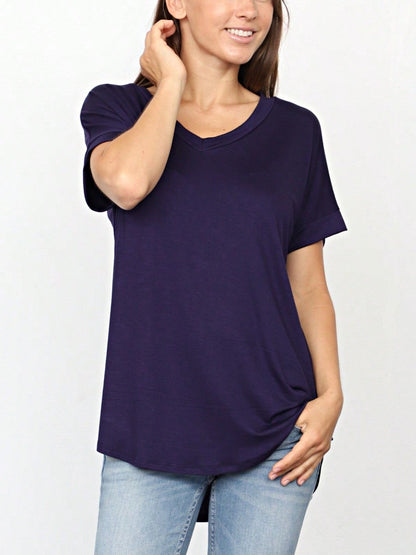 Summer Cool Every Day Soft Cuff Short Sleeve V Neck High And Low Top T Shirt Tunic For Leggings And Shorts |  Small -3 XL