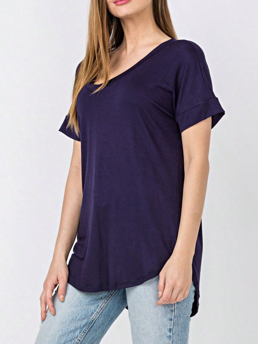 Summer Cool Every Day Soft Cuff Short Sleeve V Neck High And Low Top T Shirt Tunic For Leggings And Shorts |  Small -3 XL