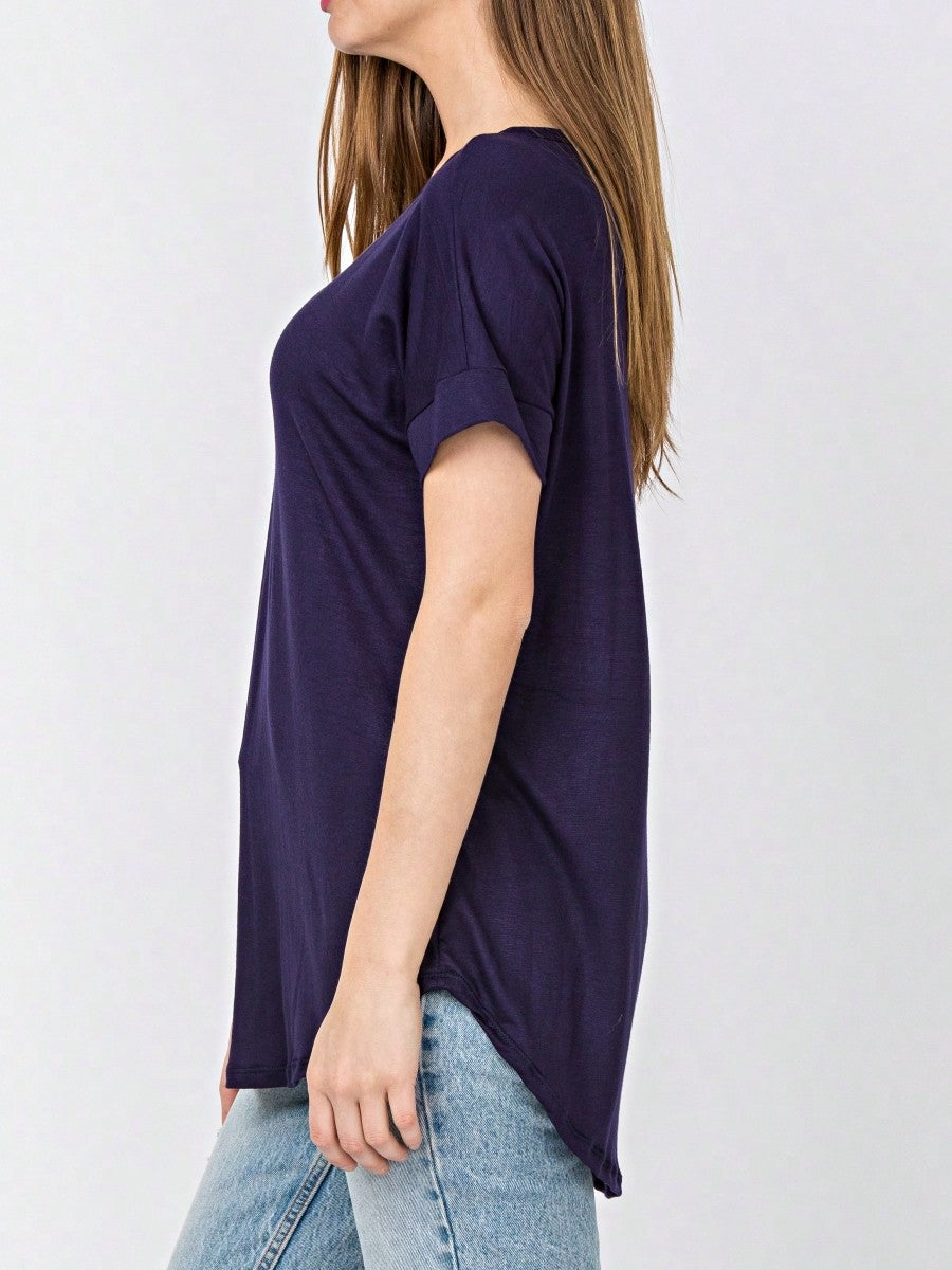 Summer Cool Every Day Soft Cuff Short Sleeve V Neck High And Low Top T Shirt Tunic For Leggings And Shorts |  Small -3 XL
