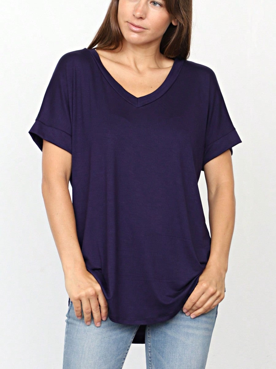 Summer Cool Every Day Soft Cuff Short Sleeve V Neck High And Low Top T Shirt Tunic For Leggings And Shorts |  Small -3 XL