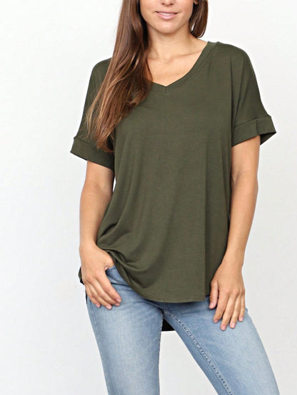 Summer Cool Every Day Soft Cuff Short Sleeve V Neck High And Low Top T Shirt Tunic For Leggings And Shorts |  Small -3 XL