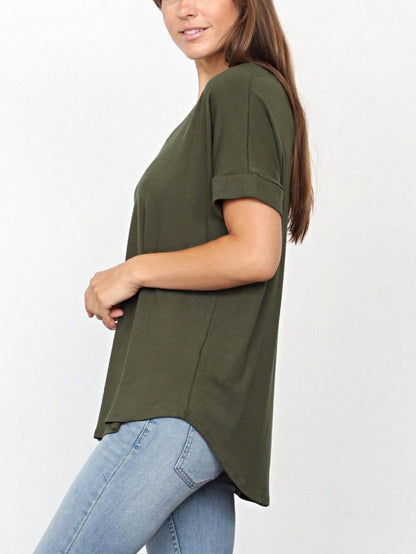 Summer Cool Every Day Soft Cuff Short Sleeve V Neck High And Low Top T Shirt Tunic For Leggings And Shorts |  Small -3 XL