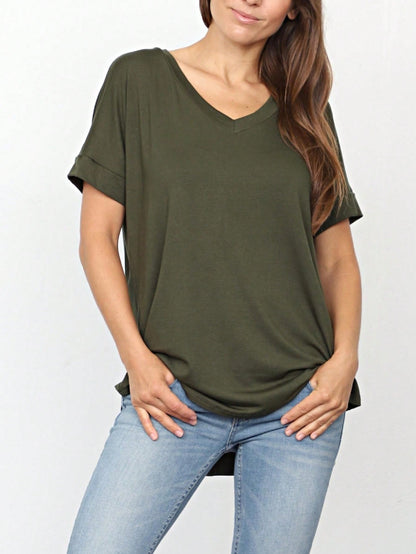 Summer Cool Every Day Soft Cuff Short Sleeve V Neck High And Low Top T Shirt Tunic For Leggings And Shorts |  Small -3 XL