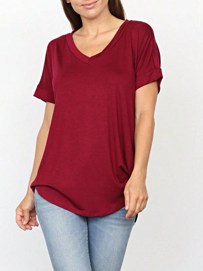 Summer Cool Every Day Soft Cuff Short Sleeve V Neck High And Low Top T Shirt Tunic For Leggings And Shorts |  Small -3 XL