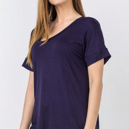 Summer Cool Every Day Soft Cuff Short Sleeve V Neck High And Low Top T Shirt Tunic For Leggings And Shorts |  Small -3 XL