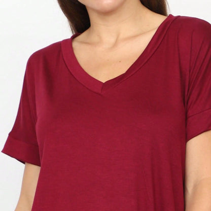 Summer Cool Every Day Soft Cuff Short Sleeve V Neck High And Low Top T Shirt Tunic For Leggings And Shorts |  Small -3 XL
