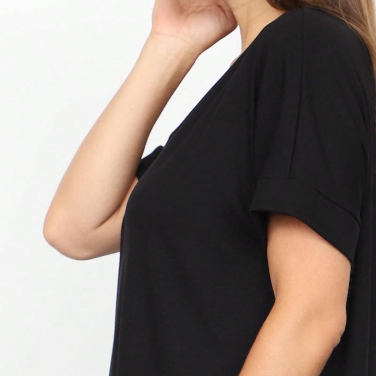 Summer Cool Every Day Soft Cuff Short Sleeve V Neck High And Low Top T Shirt Tunic For Leggings And Shorts |  Small -3 XL