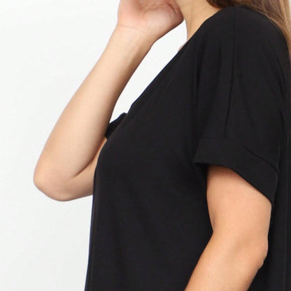 Summer Cool Every Day Soft Cuff Short Sleeve V Neck High And Low Top T Shirt Tunic For Leggings And Shorts |  Small -3 XL