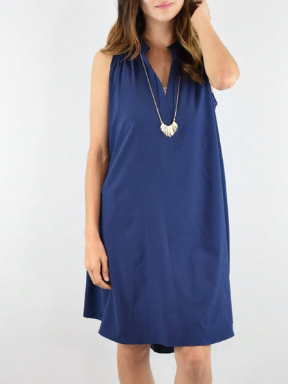 Boho Retro V Notch Neck Mandarin Collar Semi Sheer Swing Woven High And Low Dress