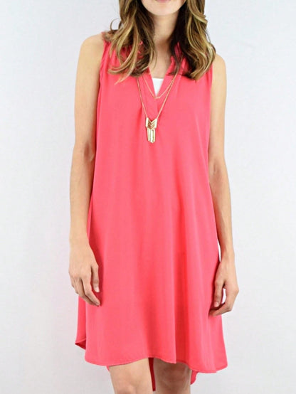 Boho Retro V Notch Neck Mandarin Collar Semi Sheer Swing Woven High And Low Dress