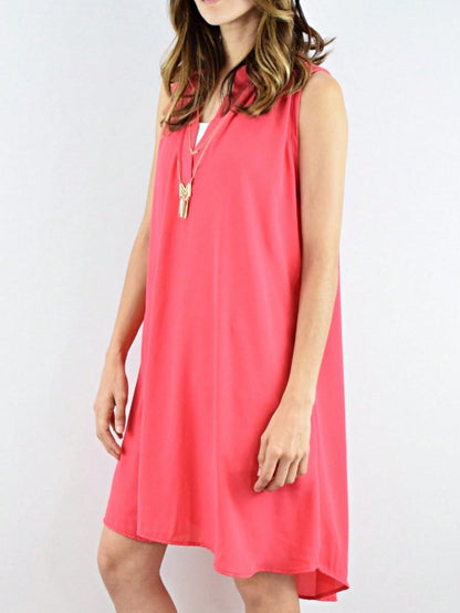 Boho Retro V Notch Neck Mandarin Collar Semi Sheer Swing Woven High And Low Dress