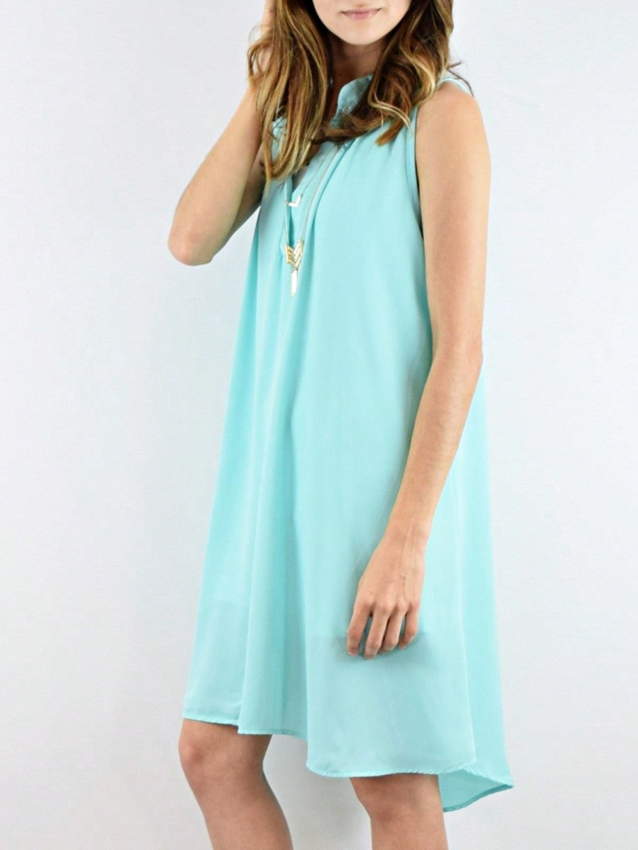 Boho Retro V Notch Neck Mandarin Collar Semi Sheer Swing Woven High And Low Dress