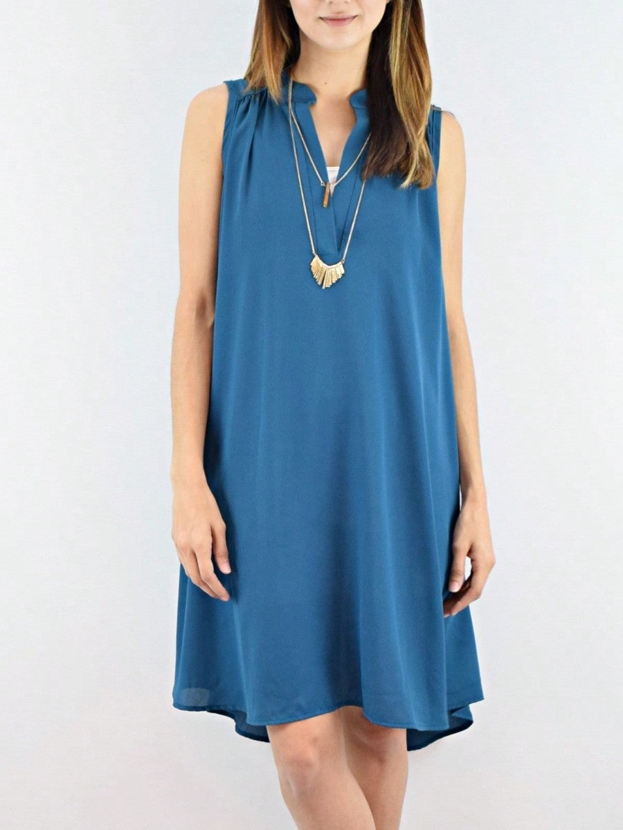 Boho Retro V Notch Neck Mandarin Collar Semi Sheer Swing Woven High And Low Dress