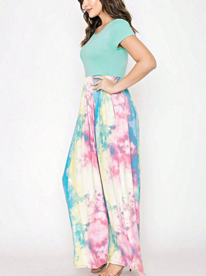 Boho Retro Multi Ditsy Floral Stripe Blue Charcoal Black Coral Short Sleeve Maxi Long Dress With Pocket | S-3X