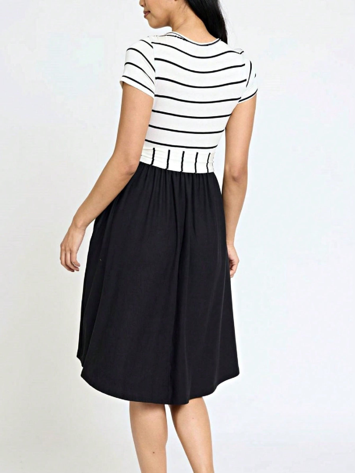 Boho Retro Classic Short Sleeve Contrast  Stripe Green Red Blue Black Midi Dress With Sash  | S-3X