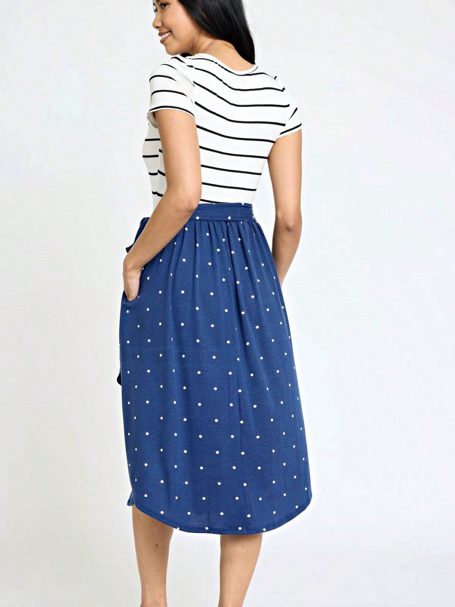Boho Retro Classic Short Sleeve Contrast  Stripe Green Red Blue Black Midi Dress With Sash  | S-3X
