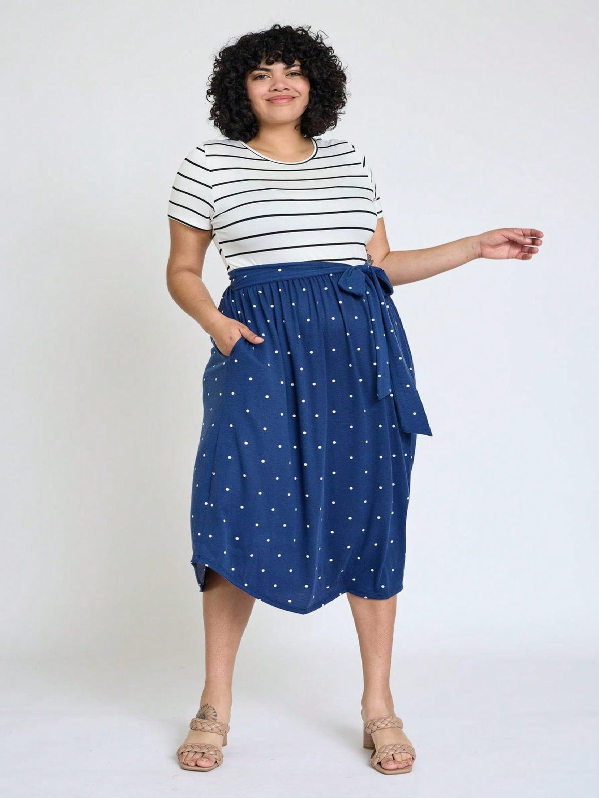 Boho Retro Classic Short Sleeve Contrast  Stripe Green Red Blue Black Midi Dress With Sash  | S-3X
