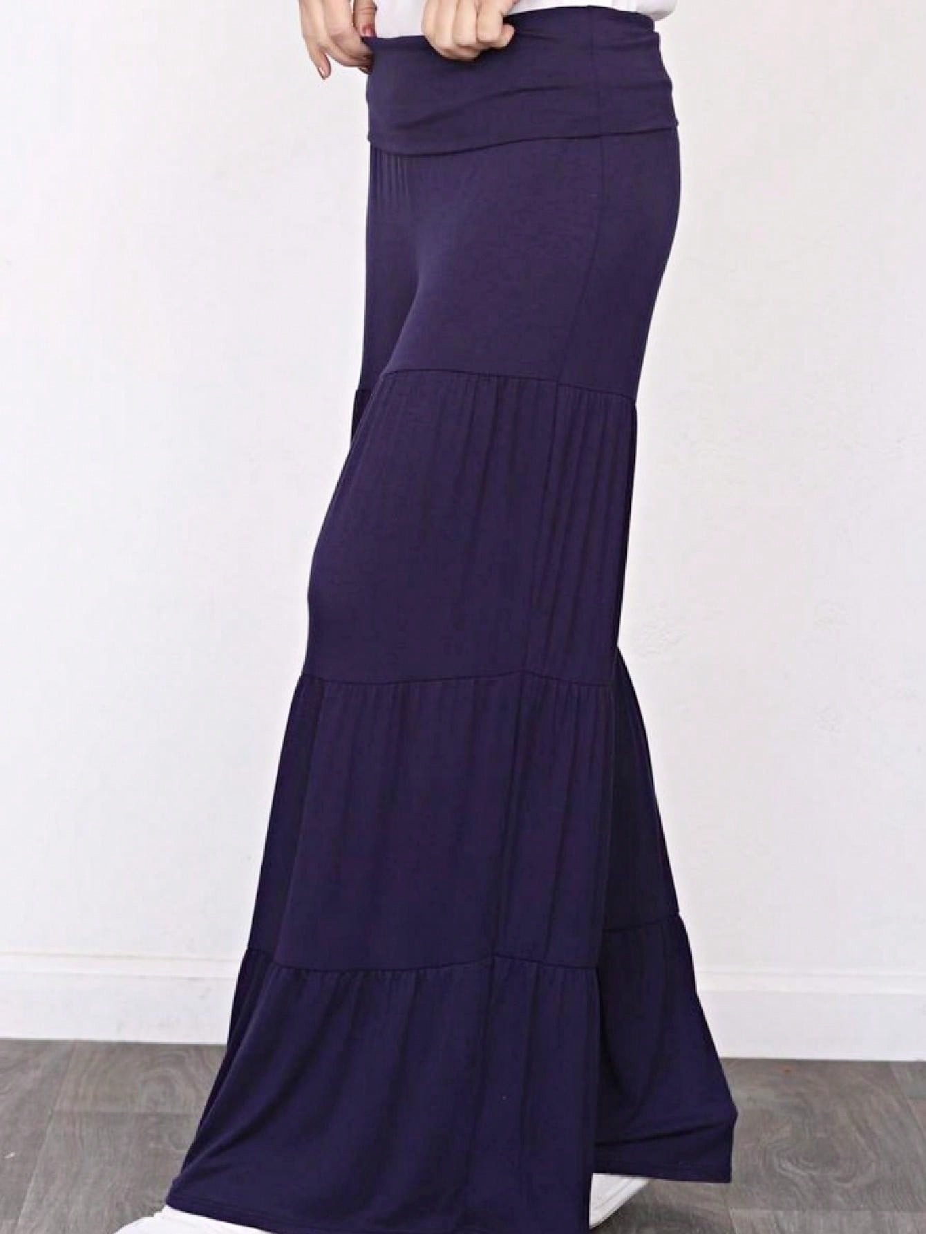 Fold Over Band Wide Leg Tiered Soft Long Lounge Pants