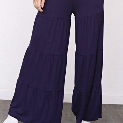Fold Over Band Wide Leg Tiered Soft Long Lounge Pants