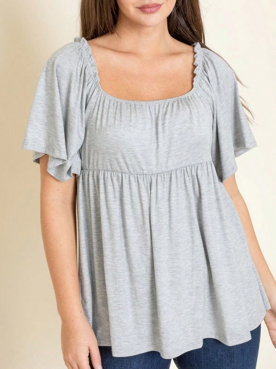 Summer/Spring Solid Green Yellow Cute Baby Doll Top Blouse Tunic  Off Shoulder Square Neck Flutter Sleeve  Small To 3 XL Plus