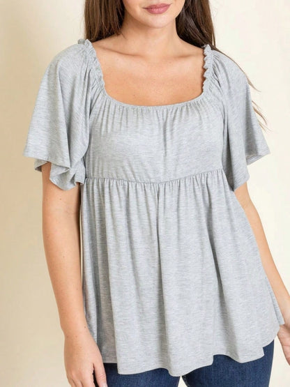 Summer/Spring Solid Green Yellow Cute Baby Doll Top Blouse Tunic  Off Shoulder Square Neck Flutter Sleeve  Small To 3 XL Plus
