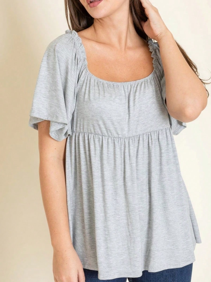 Summer/Spring Solid Green Yellow Cute Baby Doll Top Blouse Tunic  Off Shoulder Square Neck Flutter Sleeve  Small To 3 XL Plus