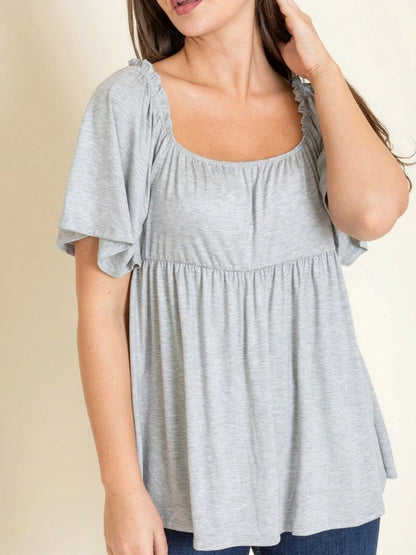 Summer/Spring Solid Green Yellow Cute Baby Doll Top Blouse Tunic  Off Shoulder Square Neck Flutter Sleeve  Small To 3 XL Plus