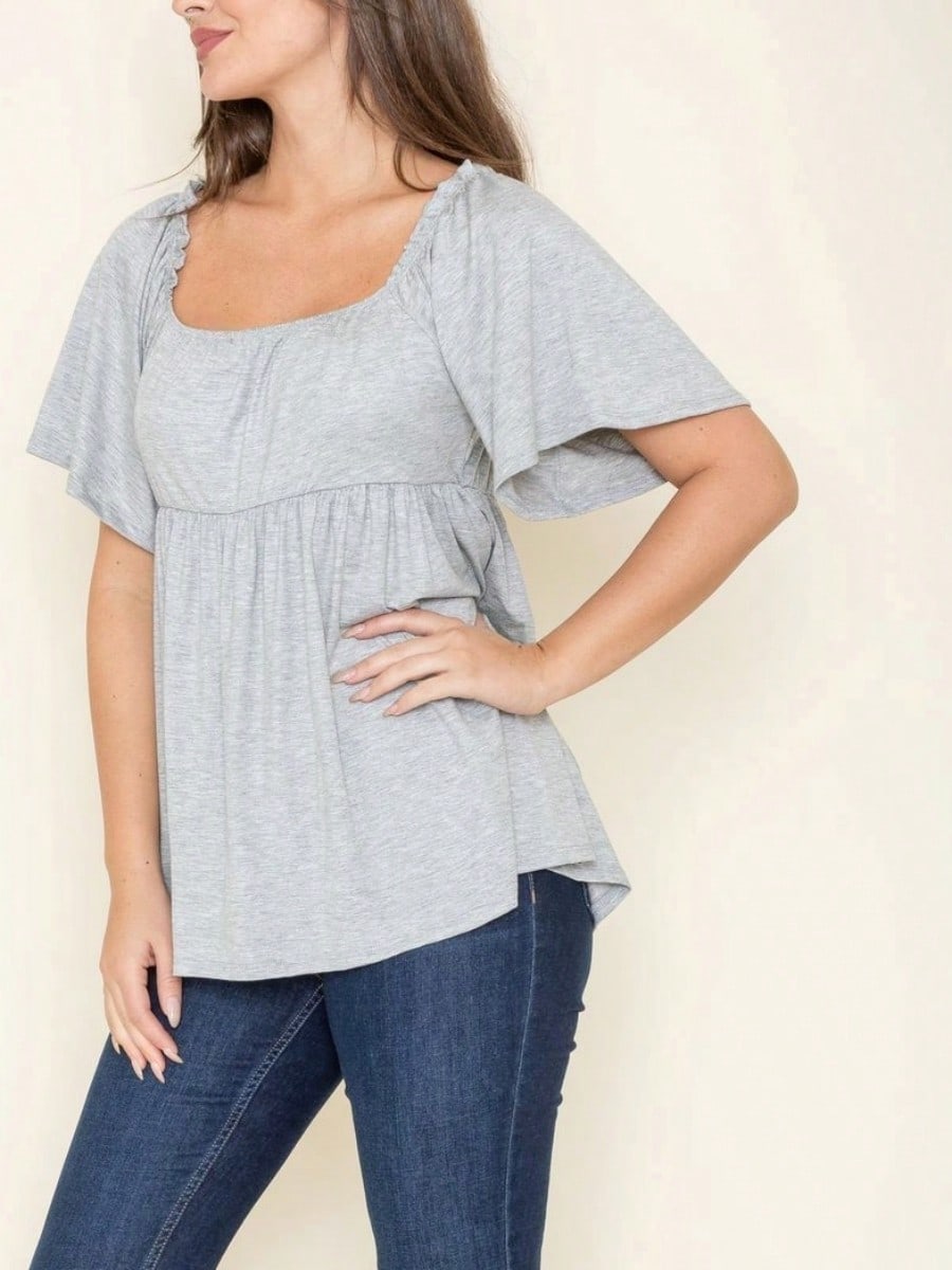Summer/Spring Solid Green Yellow Cute Baby Doll Top Blouse Tunic  Off Shoulder Square Neck Flutter Sleeve  Small To 3 XL Plus