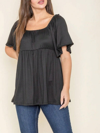 Summer/Spring Solid Green Yellow Cute Baby Doll Top Blouse Tunic  Off Shoulder Square Neck Flutter Sleeve  Small To 3 XL Plus