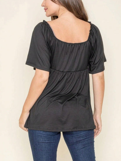 Summer/Spring Solid Green Yellow Cute Baby Doll Top Blouse Tunic  Off Shoulder Square Neck Flutter Sleeve  Small To 3 XL Plus