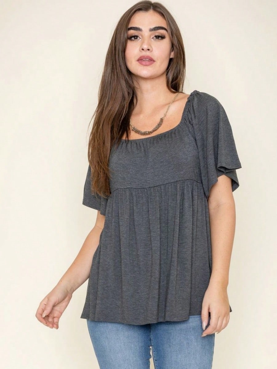 Summer/Spring Solid Green Yellow Cute Baby Doll Top Blouse Tunic  Off Shoulder Square Neck Flutter Sleeve  Small To 3 XL Plus
