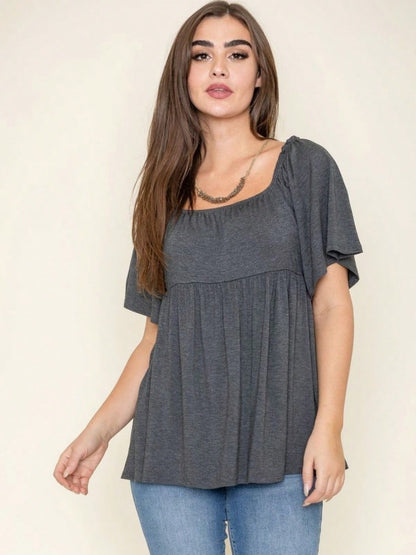 Summer/Spring Solid Green Yellow Cute Baby Doll Top Blouse Tunic  Off Shoulder Square Neck Flutter Sleeve  Small To 3 XL Plus