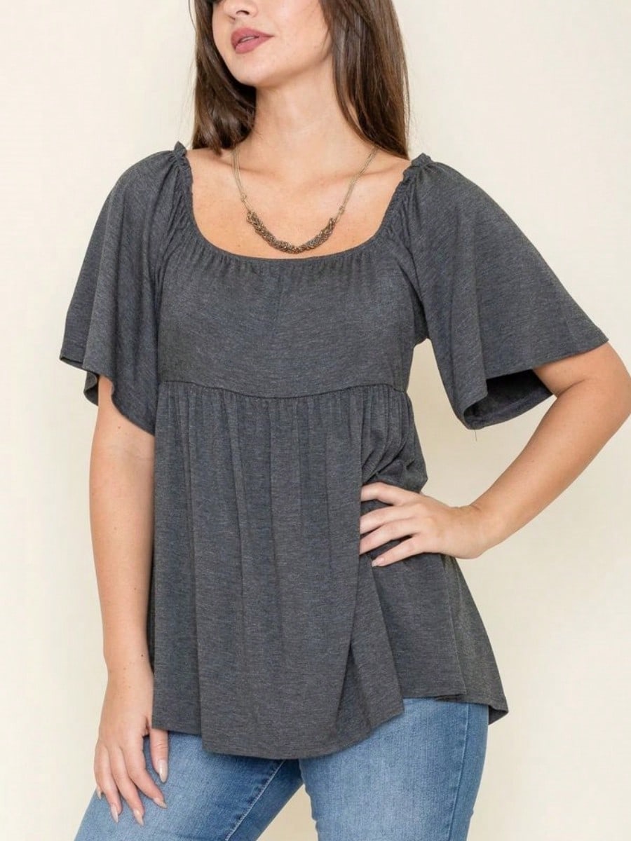 Summer/Spring Solid Green Yellow Cute Baby Doll Top Blouse Tunic  Off Shoulder Square Neck Flutter Sleeve  Small To 3 XL Plus
