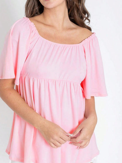 Summer/Spring Solid Green Yellow Cute Baby Doll Top Blouse Tunic  Off Shoulder Square Neck Flutter Sleeve  Small To 3 XL Plus