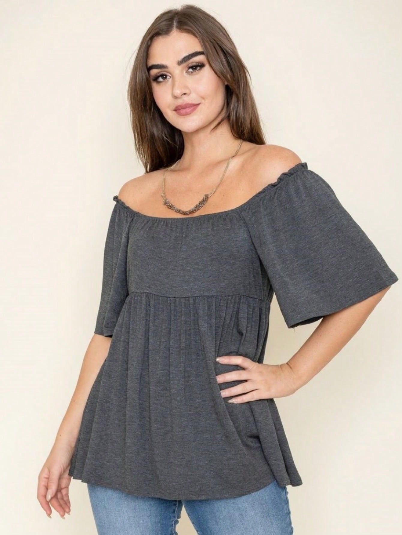 Summer/Spring Solid Green Yellow Cute Baby Doll Top Blouse Tunic  Off Shoulder Square Neck Flutter Sleeve  Small To 3 XL Plus