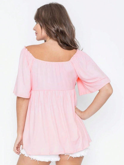 Summer/Spring Solid Green Yellow Cute Baby Doll Top Blouse Tunic  Off Shoulder Square Neck Flutter Sleeve  Small To 3 XL Plus