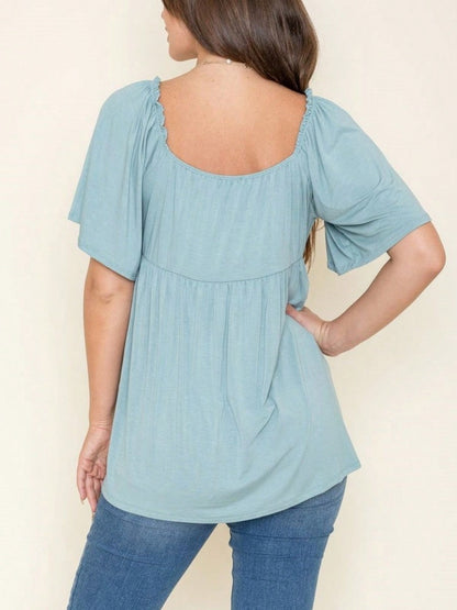 Summer/Spring Solid Green Yellow Cute Baby Doll Top Blouse Tunic  Off Shoulder Square Neck Flutter Sleeve  Small To 3 XL Plus