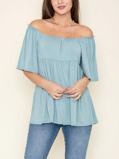 Summer/Spring Solid Green Yellow Cute Baby Doll Top Blouse Tunic  Off Shoulder Square Neck Flutter Sleeve  Small To 3 XL Plus