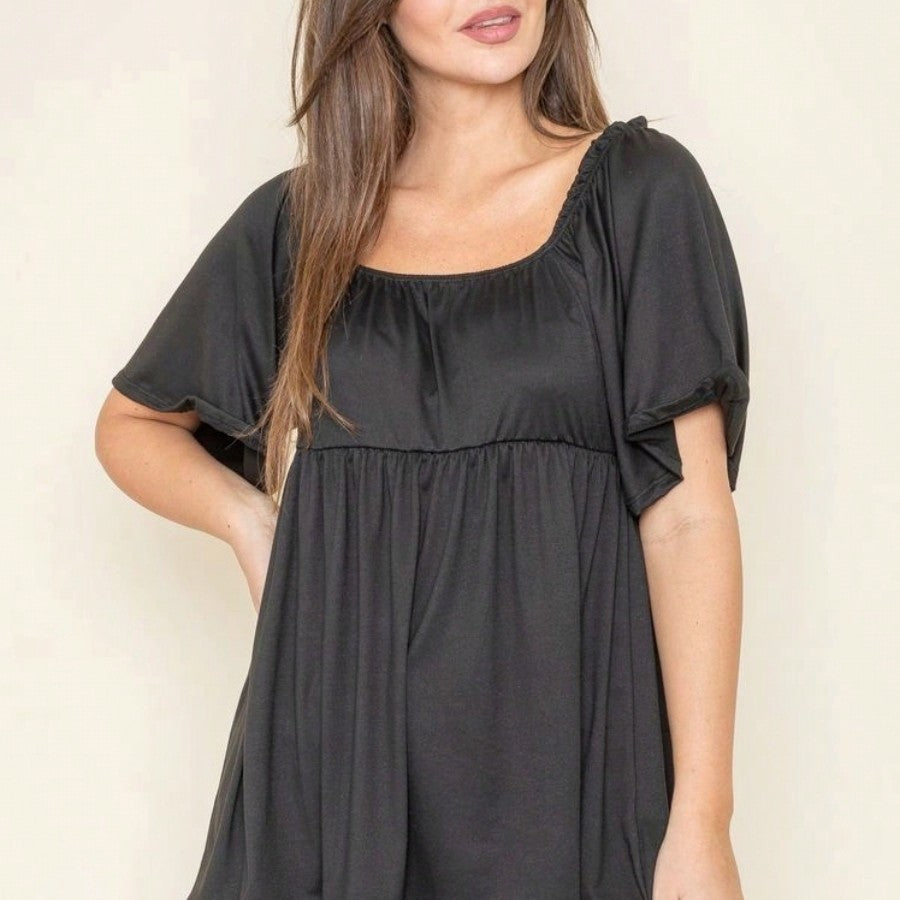 Summer/Spring Solid Green Yellow Cute Baby Doll Top Blouse Tunic  Off Shoulder Square Neck Flutter Sleeve  Small To 3 XL Plus