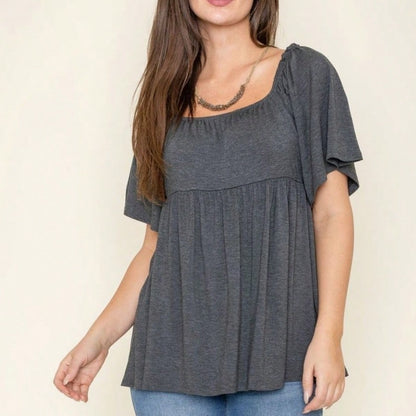 Summer/Spring Solid Green Yellow Cute Baby Doll Top Blouse Tunic  Off Shoulder Square Neck Flutter Sleeve  Small To 3 XL Plus