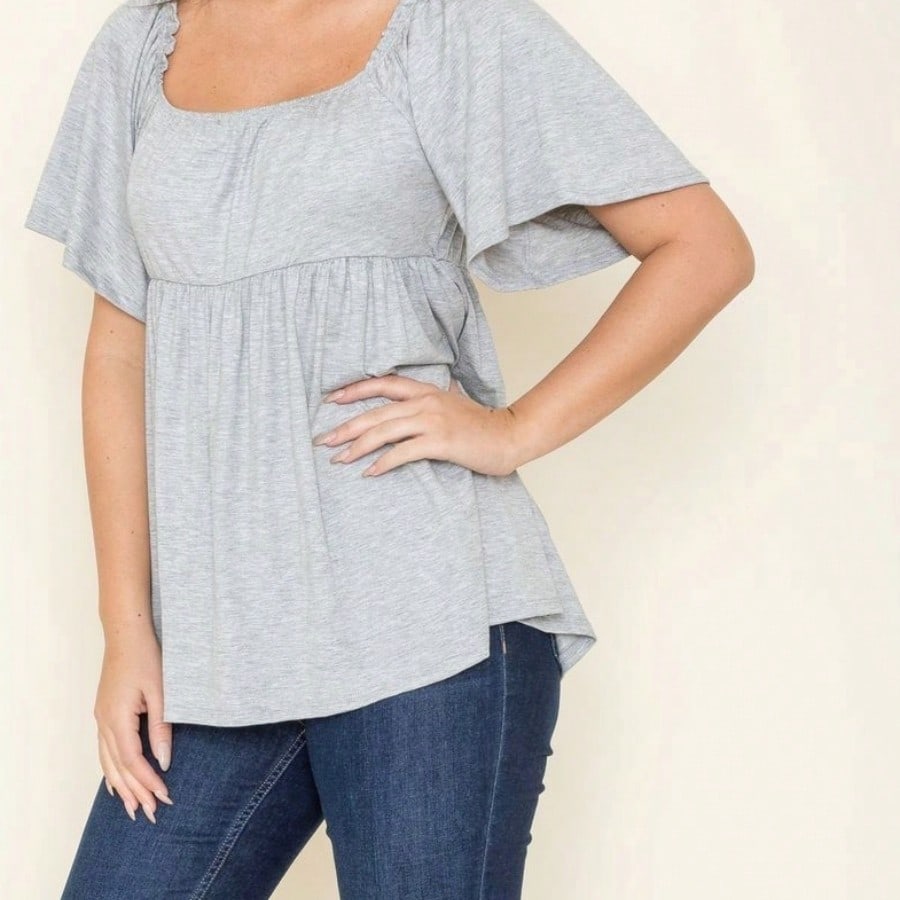 Summer/Spring Solid Green Yellow Cute Baby Doll Top Blouse Tunic  Off Shoulder Square Neck Flutter Sleeve  Small To 3 XL Plus