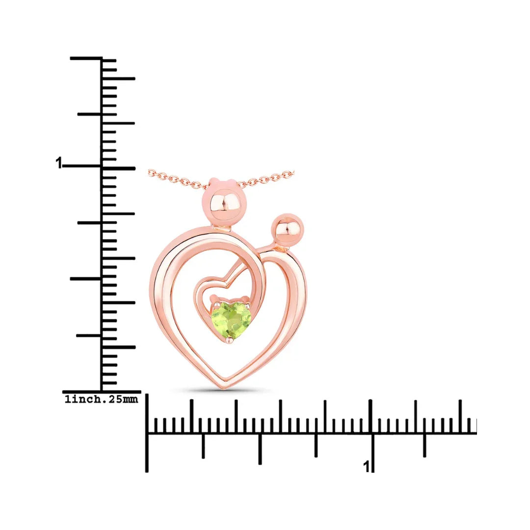 0.25 Ct Heart Green Peridot Prong Rose Gold Plated Mom Pendant Necklace