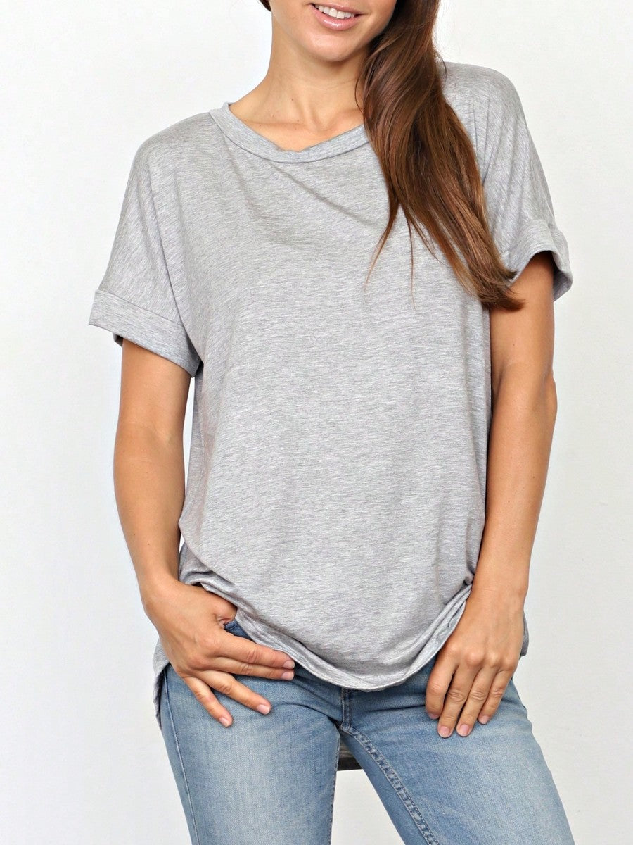 Summer Boho Retro Cool Solid Color Soft Rayon Every Day  High And Low Top Shirt Blouse | Small-3 XL