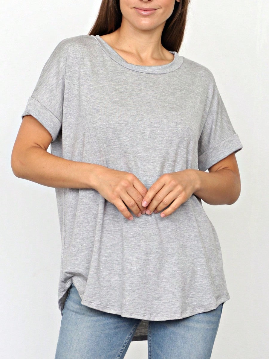 Summer Boho Retro Cool Solid Color Soft Rayon Every Day  High And Low Top Shirt Blouse | Small-3 XL