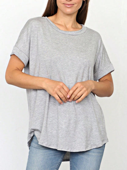 Summer Boho Retro Cool Solid Color Soft Rayon Every Day  High And Low Top Shirt Blouse | Small-3 XL