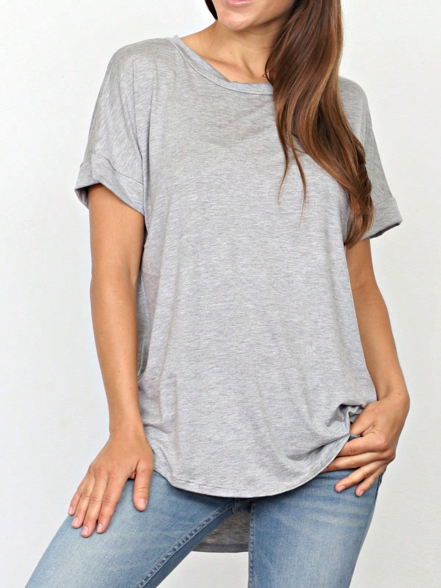 Summer Boho Retro Cool Solid Color Soft Rayon Every Day  High And Low Top Shirt Blouse | Small-3 XL
