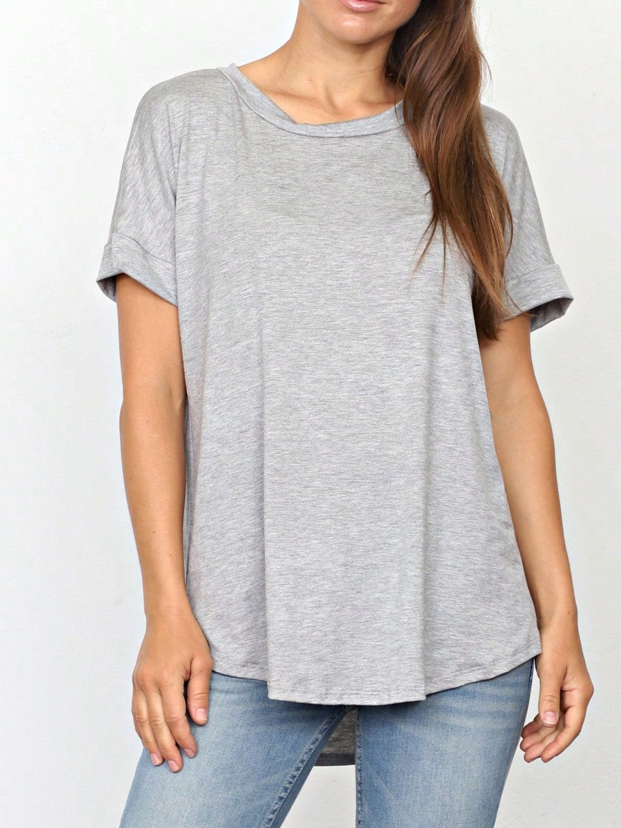 Summer Boho Retro Cool Solid Color Soft Rayon Every Day  High And Low Top Shirt Blouse | Small-3 XL